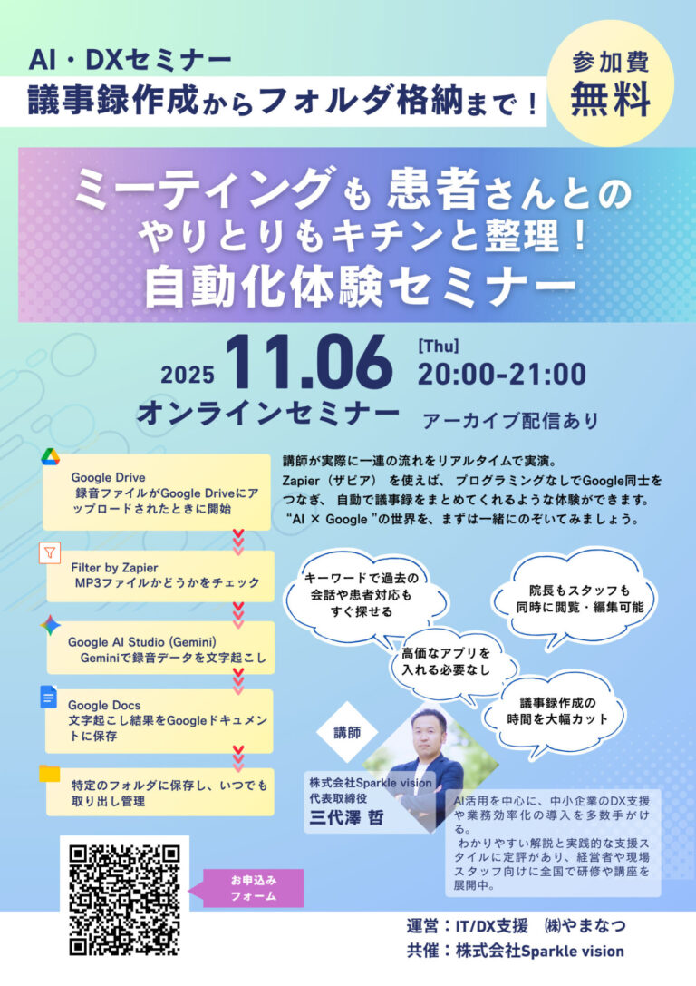 ミーティングも患者さんとのやりとりもキチンと整理！自動化体験セミナー